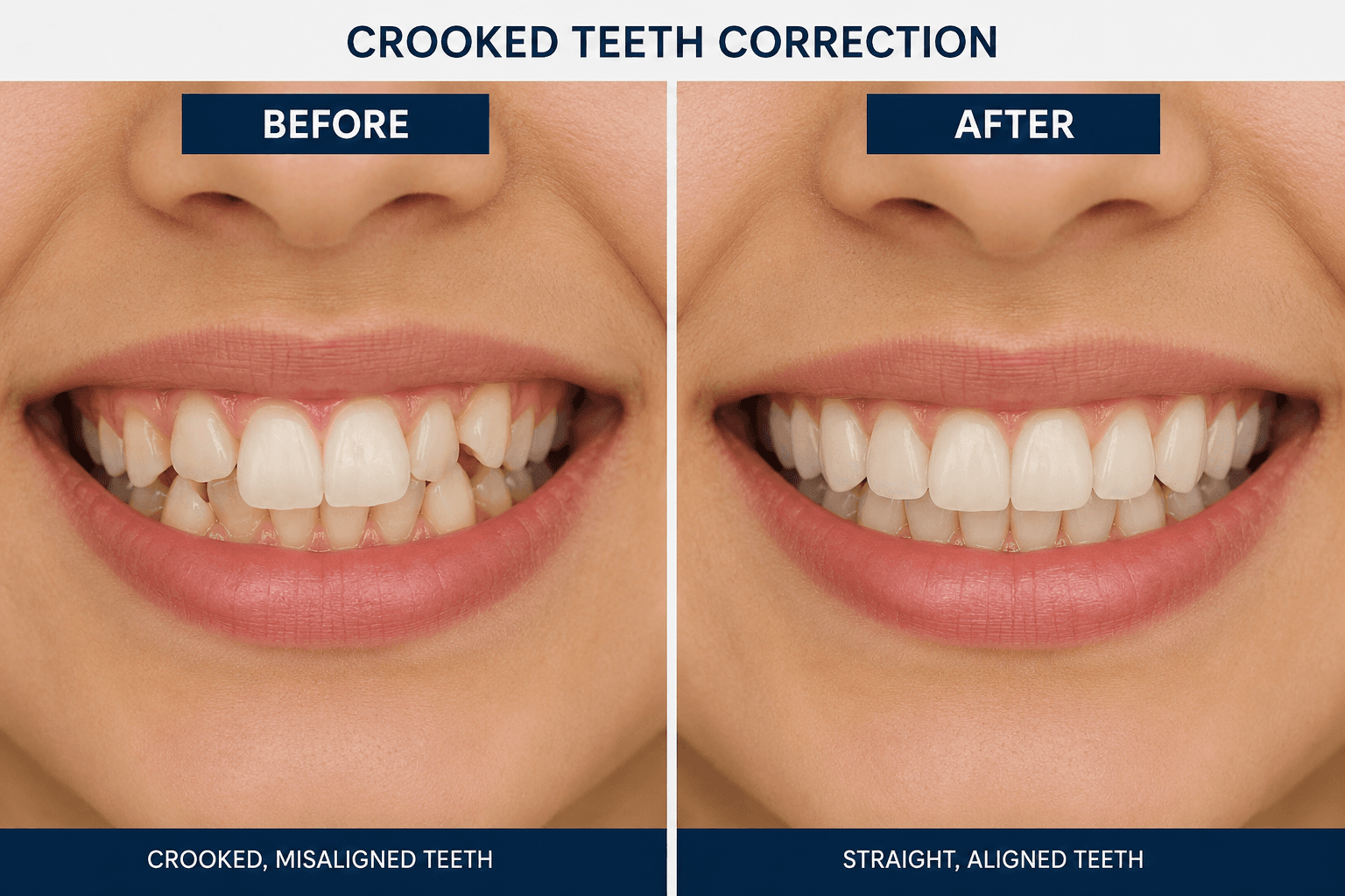 Crooked Teeth Correction — before and after result at Rishita Dental & Aesthetic Clinic